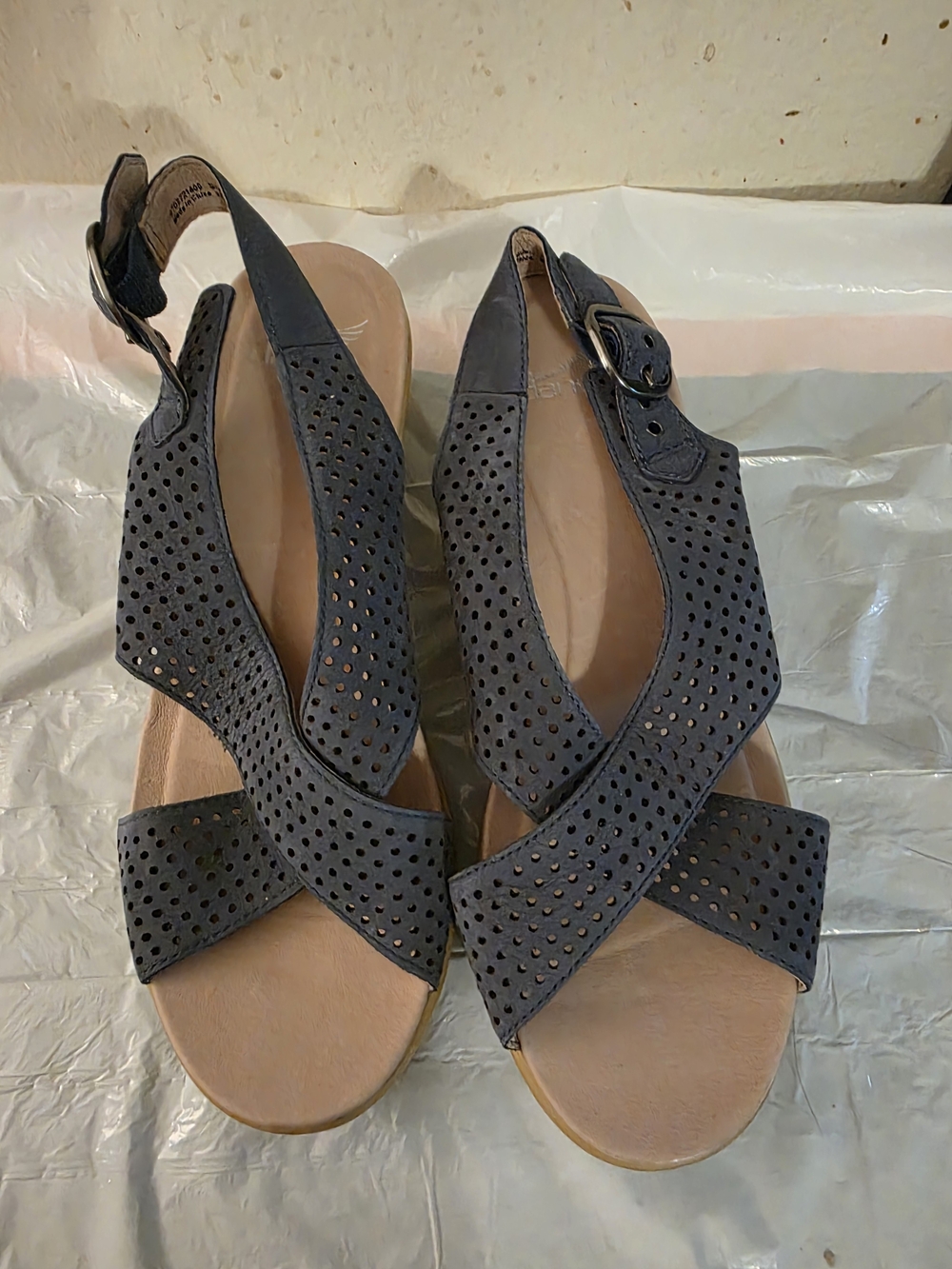 Dansko Women’s Navy Blue Suede Perforated Slingback Sandals - Comfort Footbed